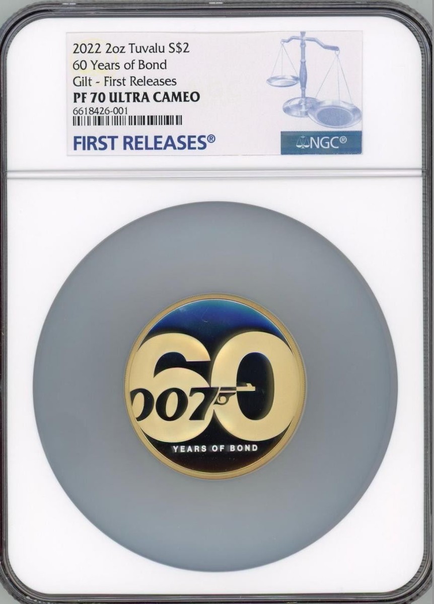 2022年 007 ジェームズボンド銀貨 カラー 2022 60 Years of James Bond 007 SILVER PROOF $2 2oz Gilt