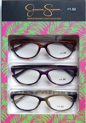 JESSICA SIMPSON 3-PACK PREMIUM READING GLASSES READERS +1.50+2.00+2.50 NEW 