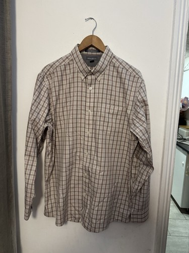 EDDIE BAUER Herren faltenfreies Slim Fit Hemd Large braun kariert Baumwolle