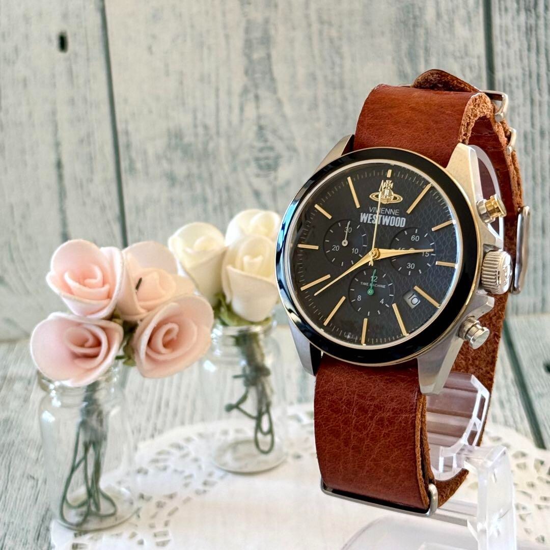 Vintage Vivienne Chronograph Men's Leather Watch Rare Japan Import Pre-Owned