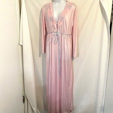 Romantic Gilead 1970's Vintage Long Pink Tie Front Peignoir Sleepwear Robe Sz M