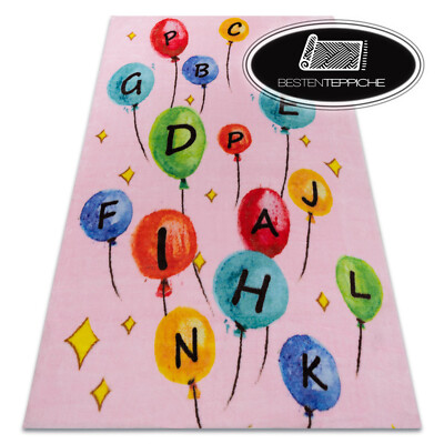 MODERN Thick Soft Pink RUGS for Kids 'PLAY' Balloons Letters Coloured