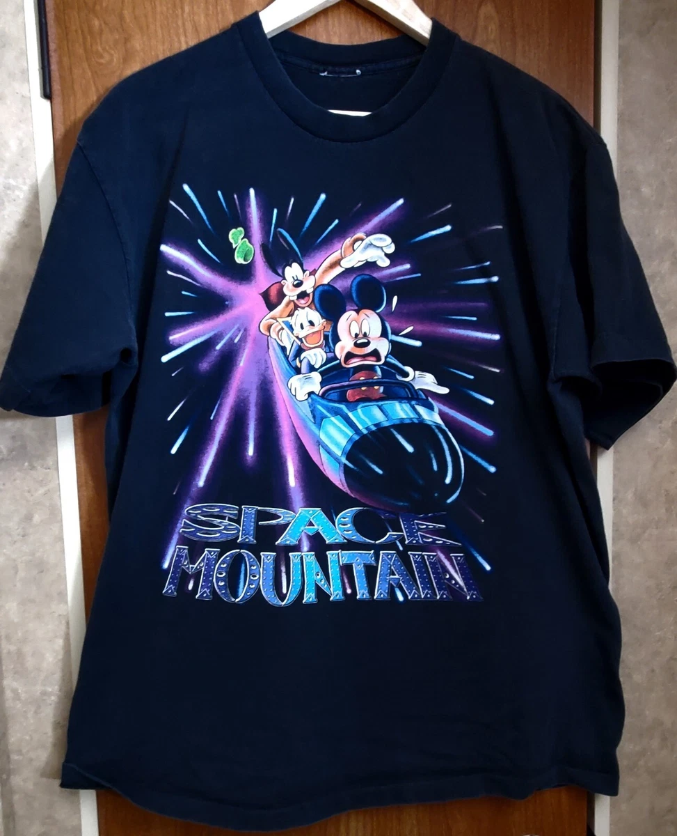 Vintage Space Mountain Walt Disney World T-Shirt Adult XL Black 90s Double Side!
