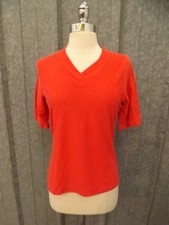 Vtg 1970s NEW NWOT Summer Sporty Casual Red Worn Look Terry Cloth V Neck Top S/M
