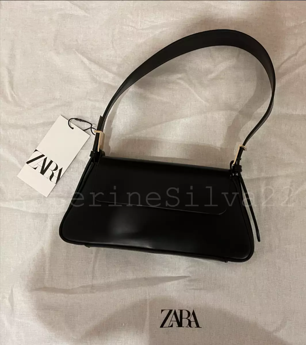 ZARA NEW WOMAN SS24 BLACK MINIMALIST SHOULDER BAG WITH FLAP REF