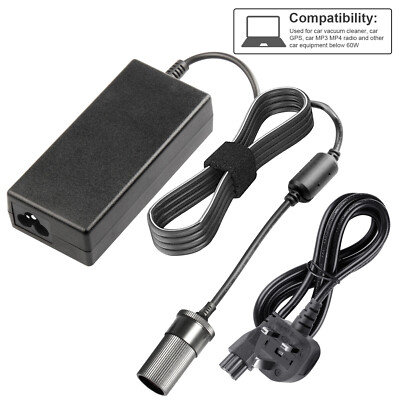 240v mains to 12v dc cigarette lighter UK Stock 240V Mains To 12V DC Adaptor Cigarette Lighter 5amp 60W - UK 3 Pin  Plug
