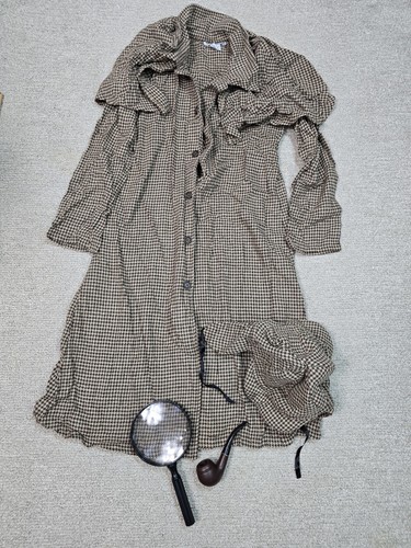 Detective XL Sherlock Holmes Watson Unisex Child Costume Coat Hat Kids READ - Picture 3 of 20