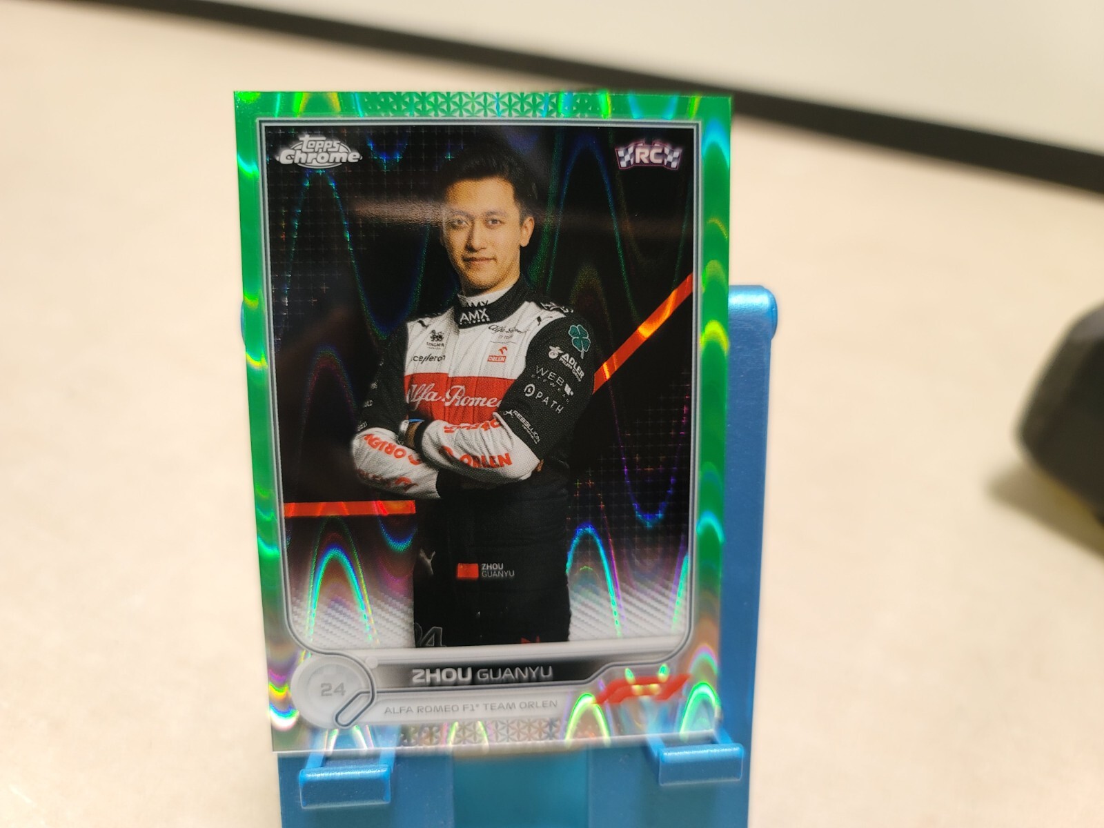 2022 Topps Chrome F1 Green RayWave Refractor #65 Zhou Guanyu /99 Rookie RC