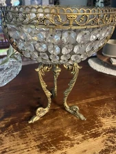 Vintage Rococo Baroque Brass & Crystal Centerpiece Pedestal Bowl