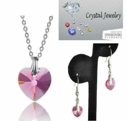 Rosa Pendente Cuore Orecchini Goccia Argento Cz Cristallo Bianco Swarovski USA - Immagine 4 di 4