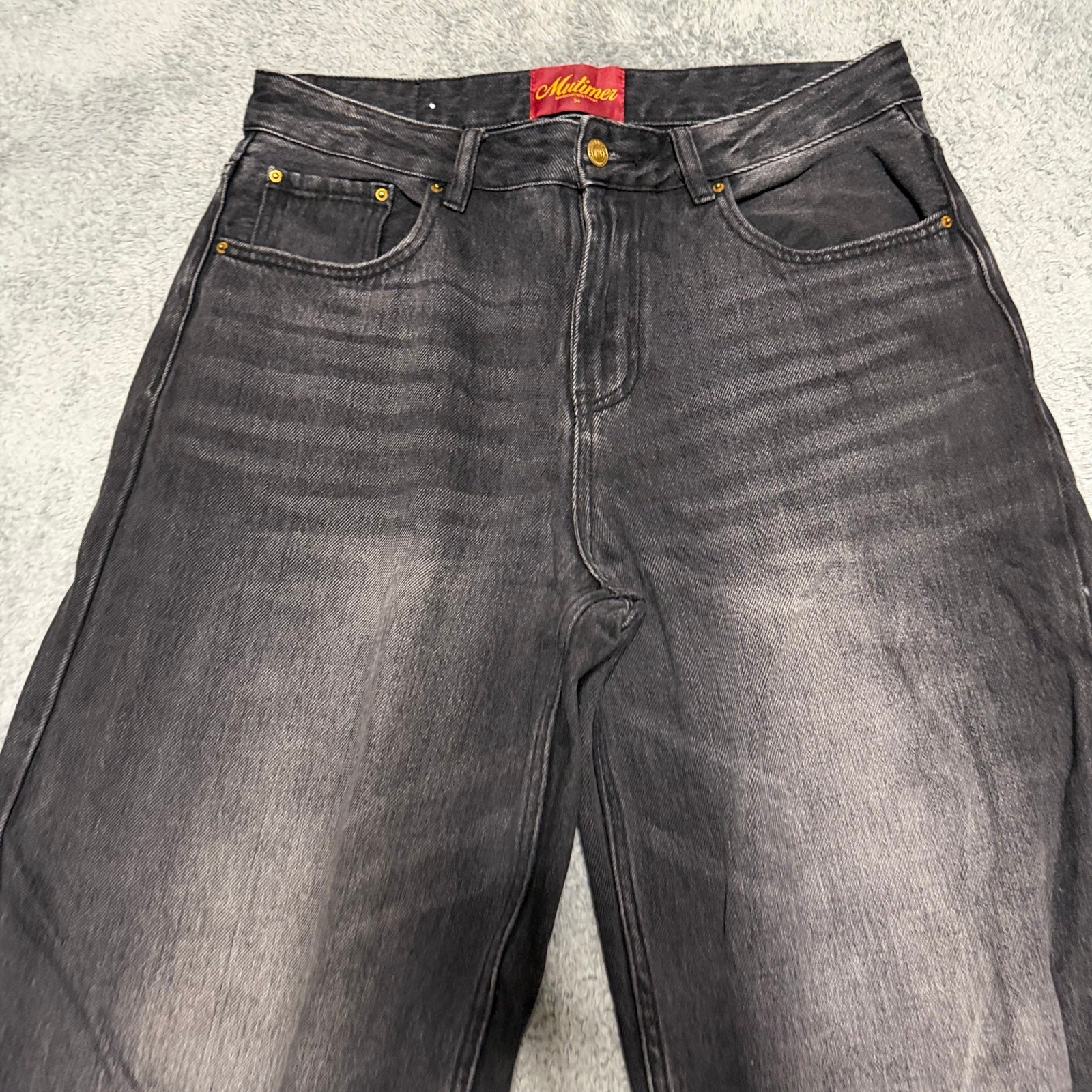 Mutimer Jeans Mens 34 x31.5 Black Dark Wash Baggy Wide-Leg Relaxed Fit - second product detail image
