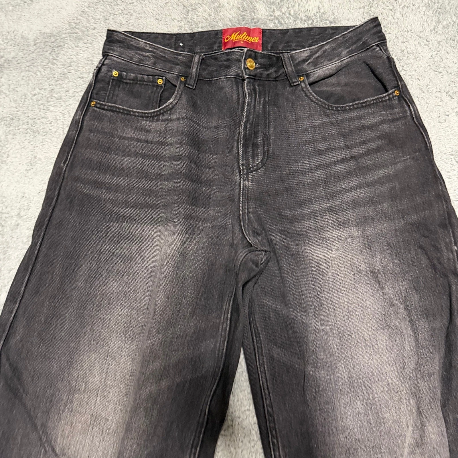 Mutimer Jeans Mens 34 x31.5 Black Dark Wash Baggy Wide-Leg Relaxed Fit - product detail image 2