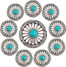 10Pcs 1-Hole Turquoise Buttons Western Conchos Screw Back round Metal Decorative