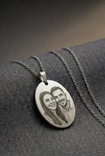 Collana Personalizzata Foto Incisa Laser Ciondolo Acciaio Inox Regalo Coppia Amo
