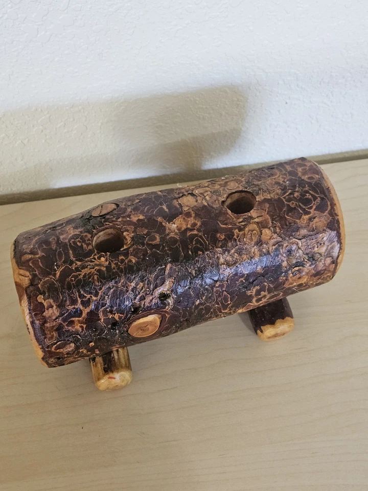 Rustic Handmade Wooden Log Double Candlestick Holder Natural Wood Cabin Decor - Image 4 of 4