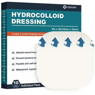 Ceeport 10 Pack Hydrocolloid Wound Dressing, 4 x 4 Ultra Thin Hydrocolloid