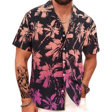 Gradient Palm Leaf Hawaiian Shirt Short Sleeve Summer Beach Tops Men Women Kids
