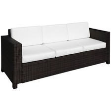 3 Seater Rattan Sofa Metal Frame Outdoor Furniture Weather Resistant Cushions