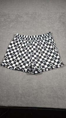 Disney X Albion Womens Mickey Mouse Black White Checkered Lake Shorts Size M