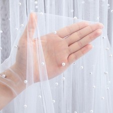 White Pearl Tulle Fabric 3 Yard Sheer Mesh Fabric Bridal Veil Wedding Table D...