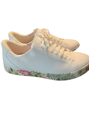 Kizik! White Casual Sneakers/ Shoes w Flowers on Sole Women 10.5