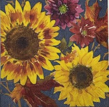 two Individual Sunflower Leaves beverage paper napkins decoupage Fall Autumn