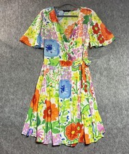 Jams World Dress Womens Large Multicolor Floral Wrap V Neck Short Sleeve Belted
