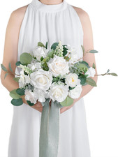 10" White  Greenery Bridal Bouquet for Rustic Vintage Weddings  Events