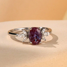 2Ct Oval Cut Alexandrite Diamond Women's Engagement Ring 14K White Gold Finish