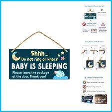 Easy-to-Read Baby Sleeping Sign for Front Door - 10"x5" Durable Hanging PVC