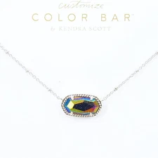 NWOT Kendra Scott Elisa Satellite Iridescent Blue Goldstone Necklace Silver Tone