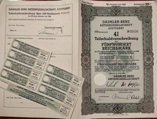 Germany 1942 Daimler Mercedes Benz 500 Reichsmark Uncancelled Bond Coupons Loan