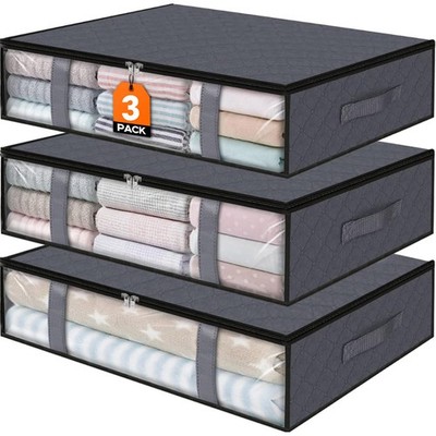 Under Bed Storage Bags 3 Pack, 40L Large Clothes & Comforter Storage Containe...