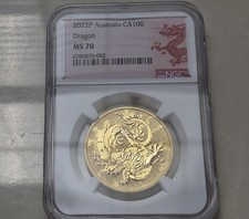 2022 AUSTRALIA 1 oz. $100 GOLD DRAGON MYTHICAL CREATURES  NGC MS70 - PERTH MINT 5775.00 per troy oz