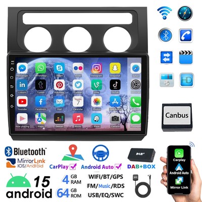 DAB+ 4+64GB Für VW Touran 1T1 1T2 1T3 2003-2010 Android 15 Autoradio CarPlay NAV