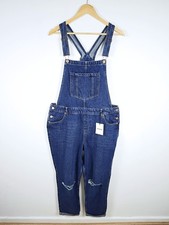 New Look UK 16 Blue Denim Dungarees Women's Workwear Chore Rpped Knee Overalls