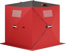 Pop-Up Ice Fishing Tent–Portable Hub Shelter,Zippered Door, Wind Ropes & Anchors