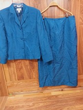 Talbots Silk 2PC Suit Women  s Jacket Midi Skirt 16 Blue Silk Patterned
