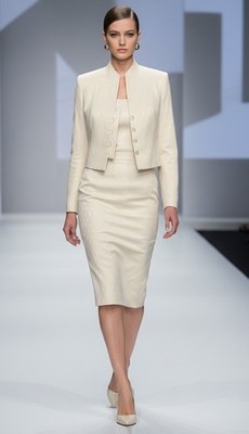 Larry Levine Cream Textured 2-Piece Skirt Suit Jacket & Skirt Size 4 NWT