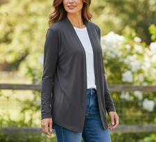 Chico's Travelers Cardigan Jacket Size Large / 2 Gray Slinky Knit Layering USA