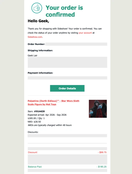 PREVENTA Figura Hot Toys Palpatine Darth Sidious Sexta Escala Star Wars MMS805 Foto 2 de 2