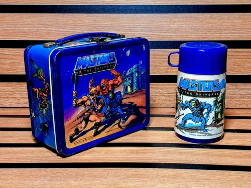VTG 1983 Masters of the Universe Metal Lunchbox Thermos MOTU He-Man Aladdin PopU