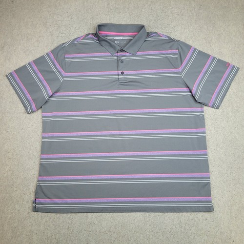 Reebok Golf Poloshirt Herren 3XL grau rosa gestreift Kurzarm Performance