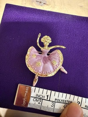 Ballerina Dancer Brooch Gold Tone pink Enamel Mid Century Ballet Pin Vintage