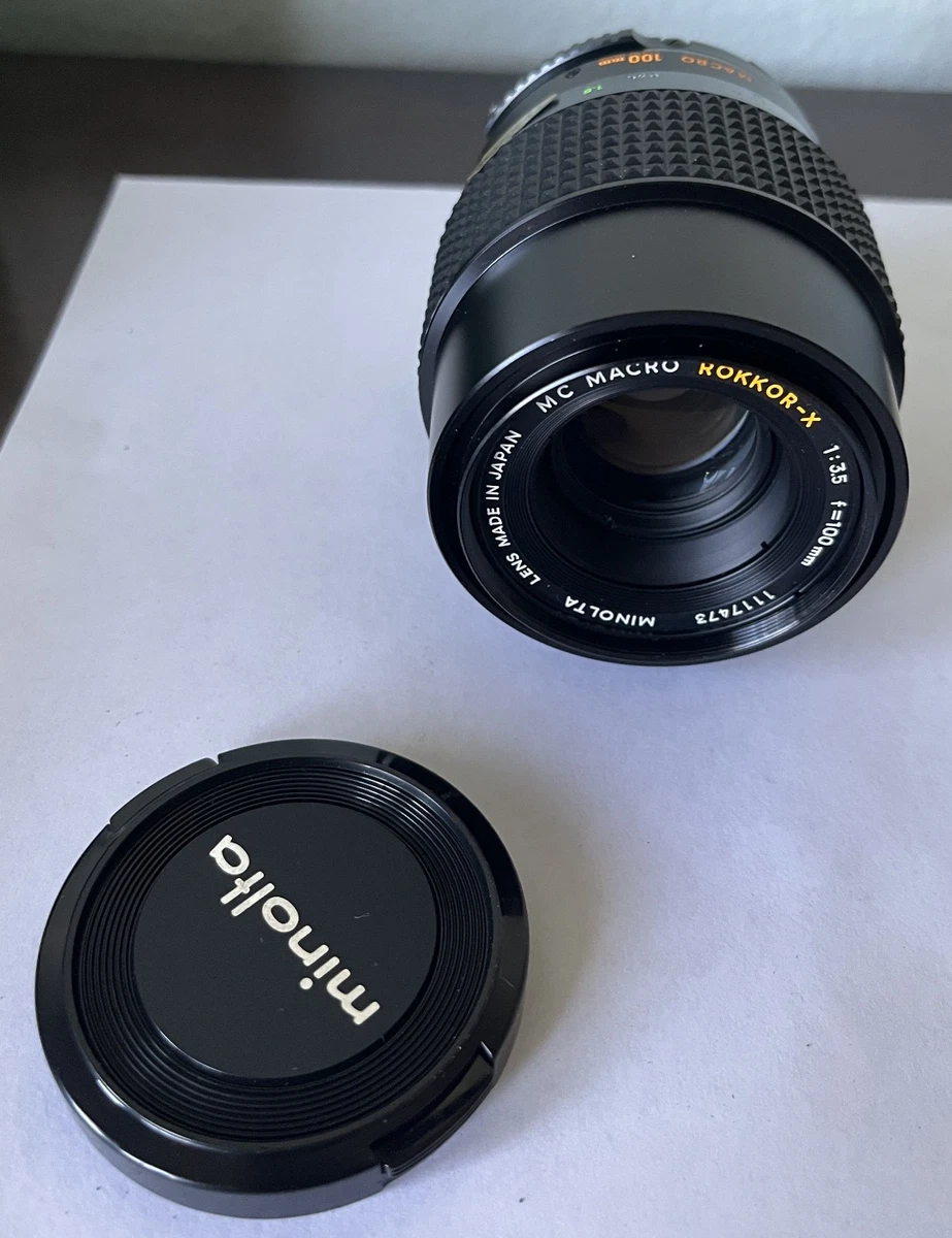 Objectif Macro Minolta MC ROKKOR 100mm F:3.5 + Convertisseur 1:1 + Filtre TB