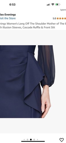 Alex Evenings Dress Cascade Ruffle Mother of The Bride Sheer Sleeve Navy Blue 8 - Picture 3 of 11