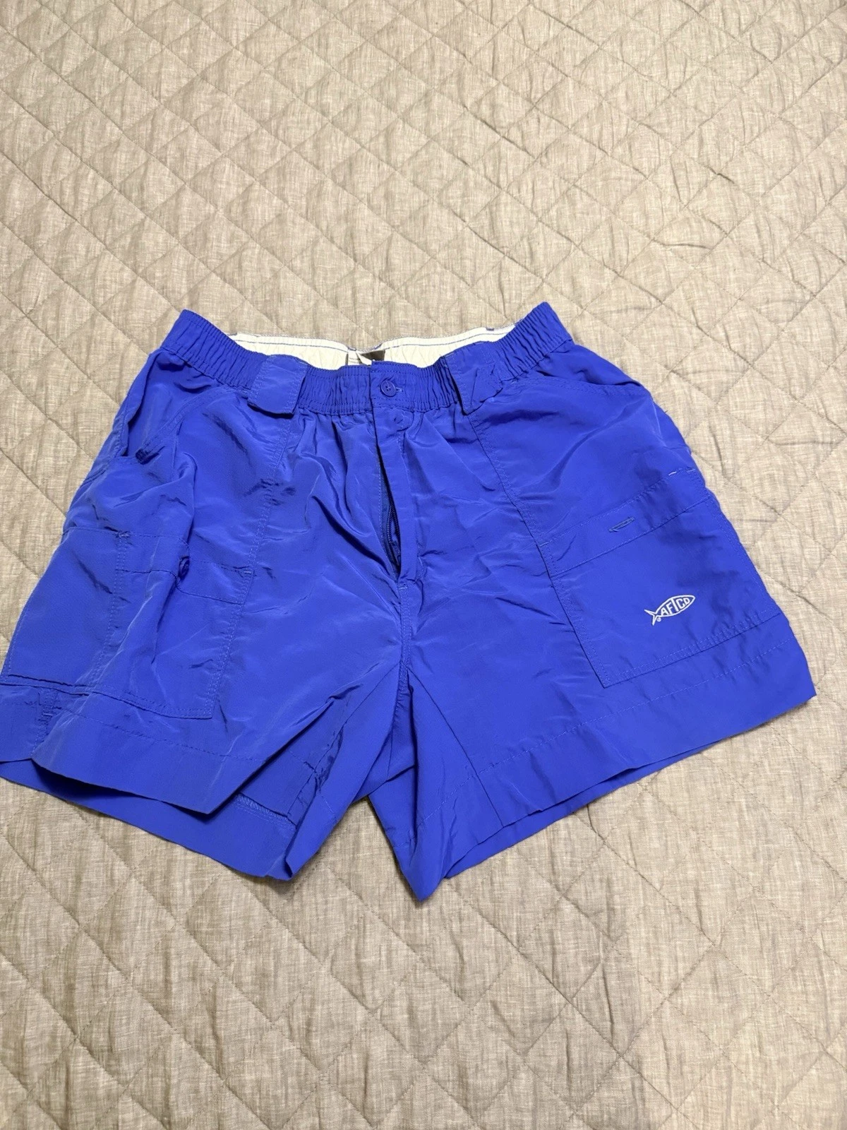 Aftco Men’s Fishing Cargo Shorts, Elastic Waist Size 36, Royal Blue