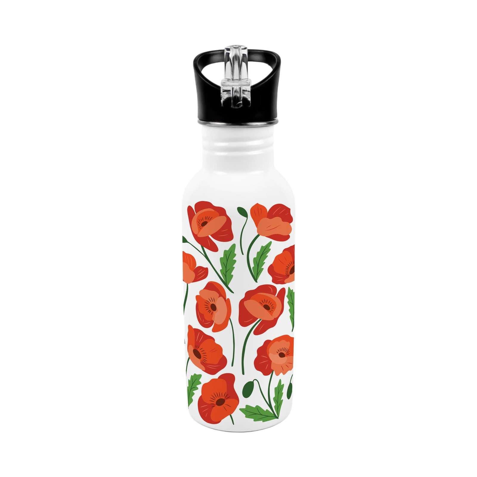 Purely Home Poster Poppies Metal Canteen Water Bottle - Red - Image 2