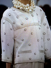 CHANEL VINTAGE 2013P BLACK TWEED JACKET LEATHER TRIM CC PEARL BUTTONS FR36