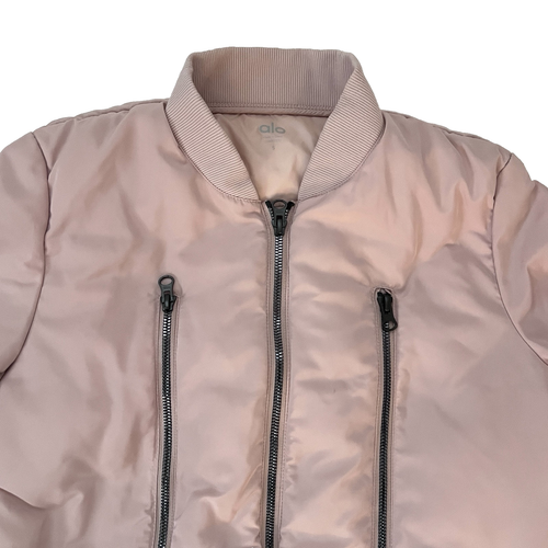 ALO Size S Off Duty Bomber Jacket Light Pink Full Zip Down Fill Long Sleeves - Picture 4 of 10